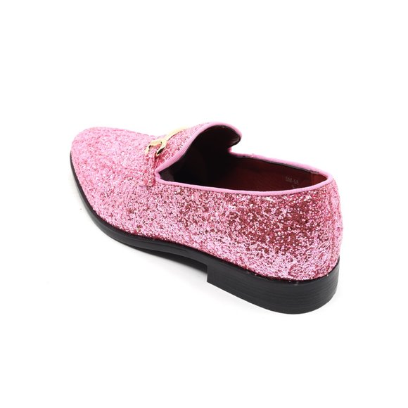 Pink Glitter Men's Vintage Designer Classic Smoking Dress Tuxedo Loafers Shoes - Picture 3 of 6
